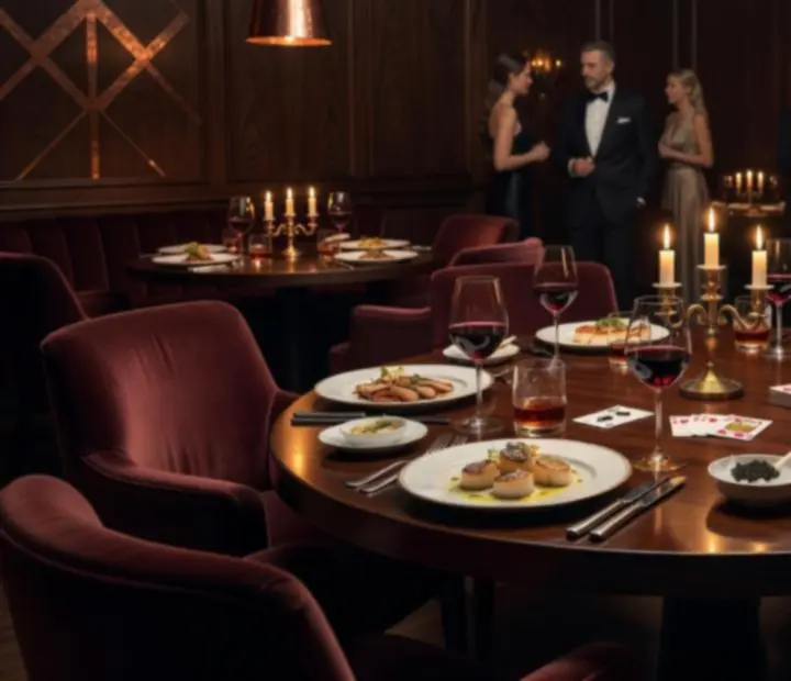 Private card room table set with small plates and refined table service